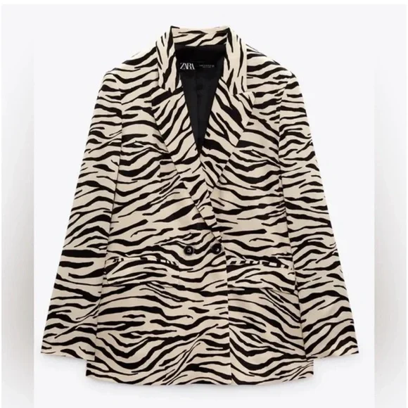 New Zara women animal print satin effect blazer - Picture 4 of 14